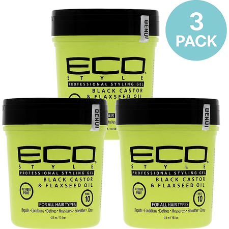 Eco Style Black Castor Flaxseed Oil Gel 16oz 3 Pack Max Hold 10 New
