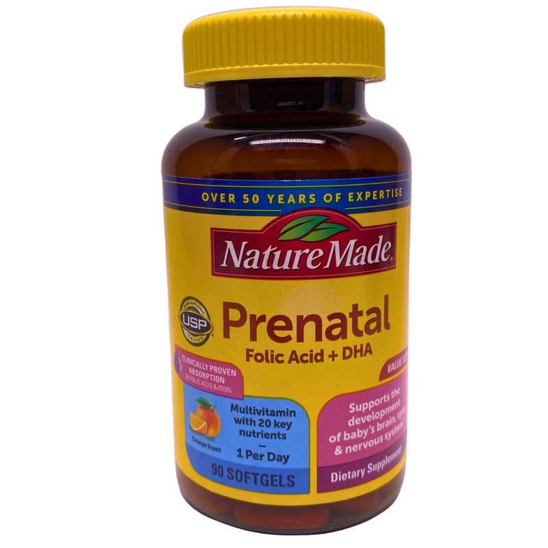 Nature Made Prenatal Folic Acid + DHA Multivitamin Orange Scent 50 Ct Exp 11/27