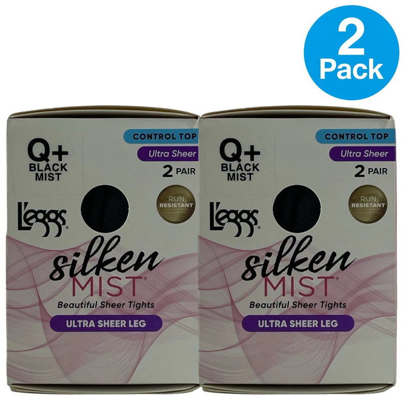 L'eggs Silken Mist Control Top Ultra Sheer Tights Black Mist Size Q+ 2 Pack New