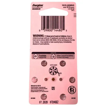 Energizer Size 10 Hearing Aid Batteries Zinc Air 6ct (132 Total) Exp 07/2028