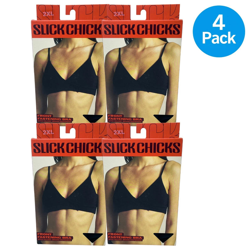 Slick Chicks Front Fastening Wireless Bra Velcro Brand Fasteners Black 2XL 4 Pac