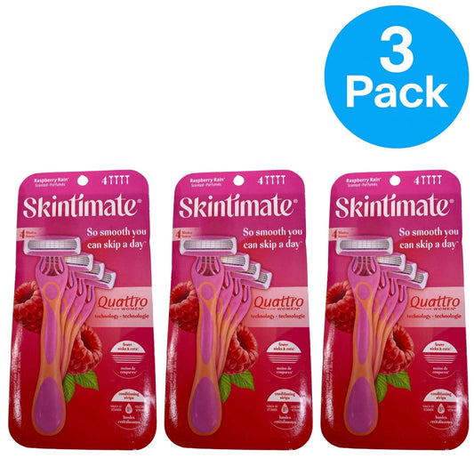 Skintimate Quattro for Women Disposable Razors Raspberry Rain 4 Count 3 Pack New