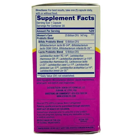 RenewLife Women’s Care Probiotic 25 Billion CFU 30 Capsules EXP 01/2026 New