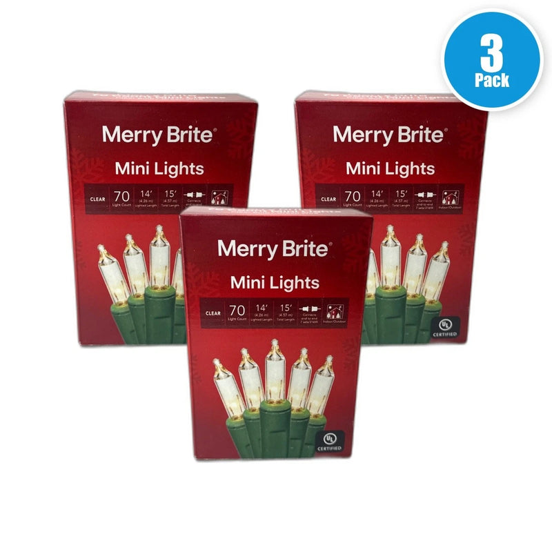 Merry Brite Count Mini String Clear White Bulb 210 Total Pack of 3 New