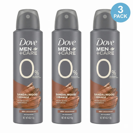 Dove Men+Care 0% Aluminum Deodorant Spray 3 Pack with plant-based moisturizer formula