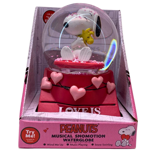 Peanuts Snoopy Woodstock Valentine Musical Snomotion Waterglobe by Kcare plays Love Story