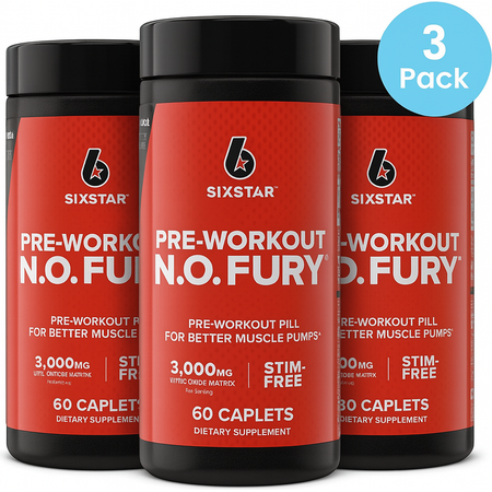 Six Star Pre-Workout N.O. Fury 60 Caplets 3 Pack – New 1