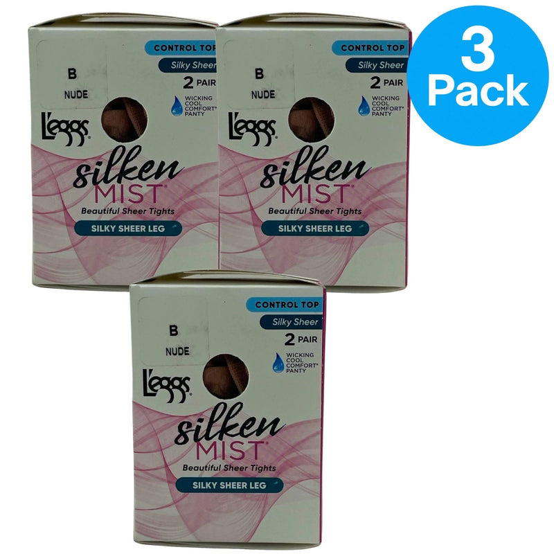 L'eggs Silken Mist Control Top Nude Tights Size B 3-Pack