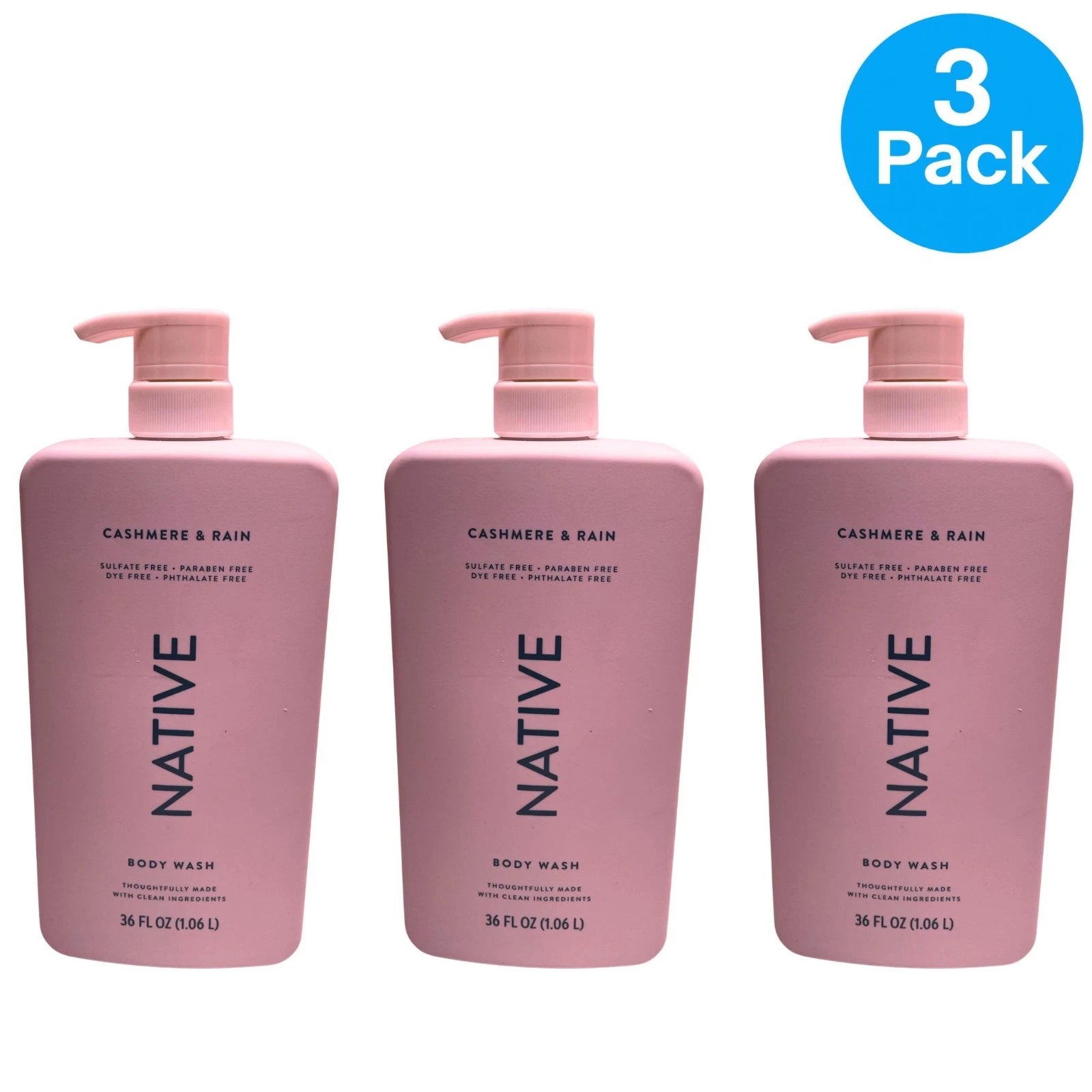Native Cashmere & Rain Body Wash 36oz 3 Pack New