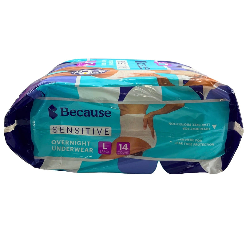 Because Sensitive Overnight Incontinence Underwear Large 14 Count Absorbs 2 Pack