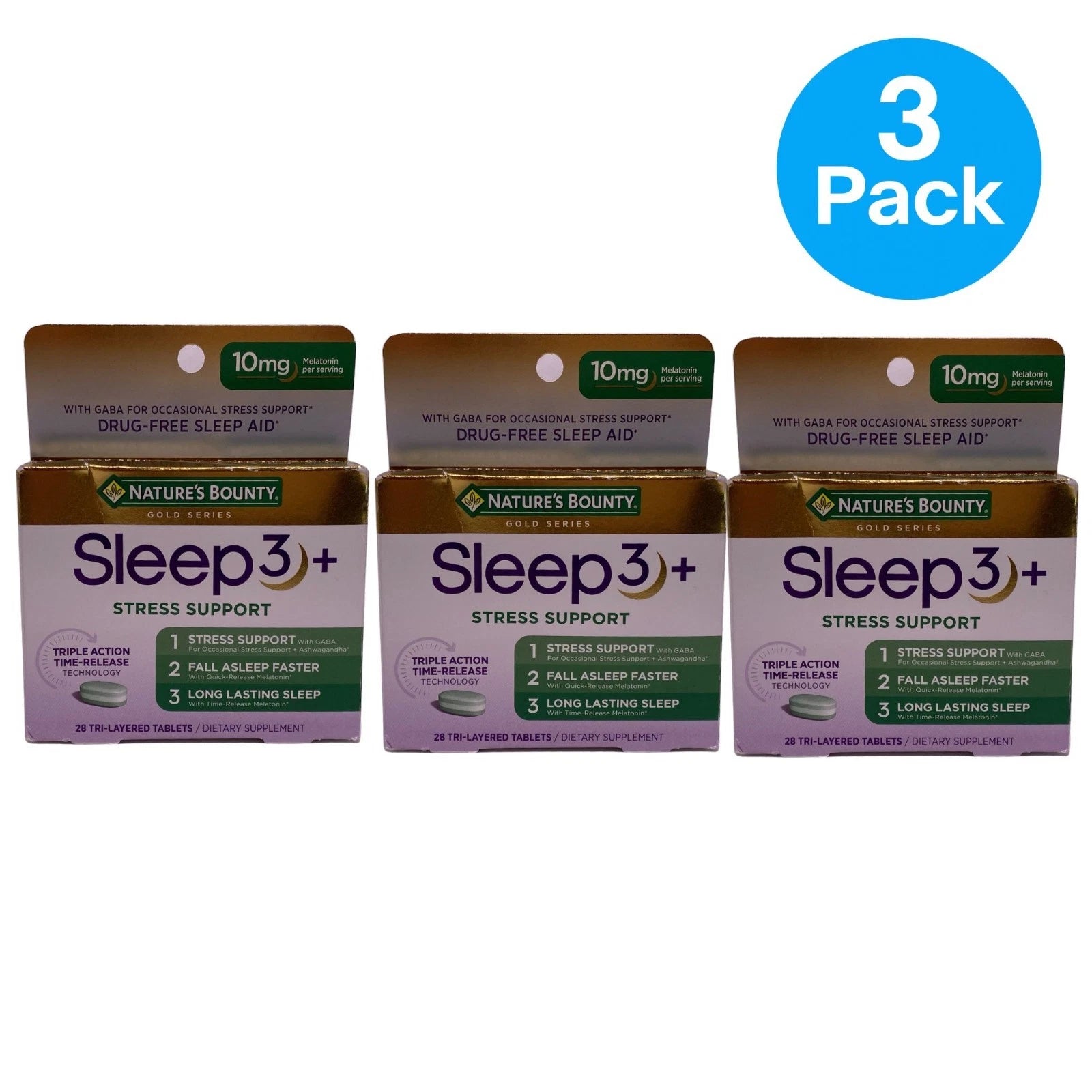 Nature's Bounty Sleep3+ Stress Support 10mg 3 Pack EXP 02/27