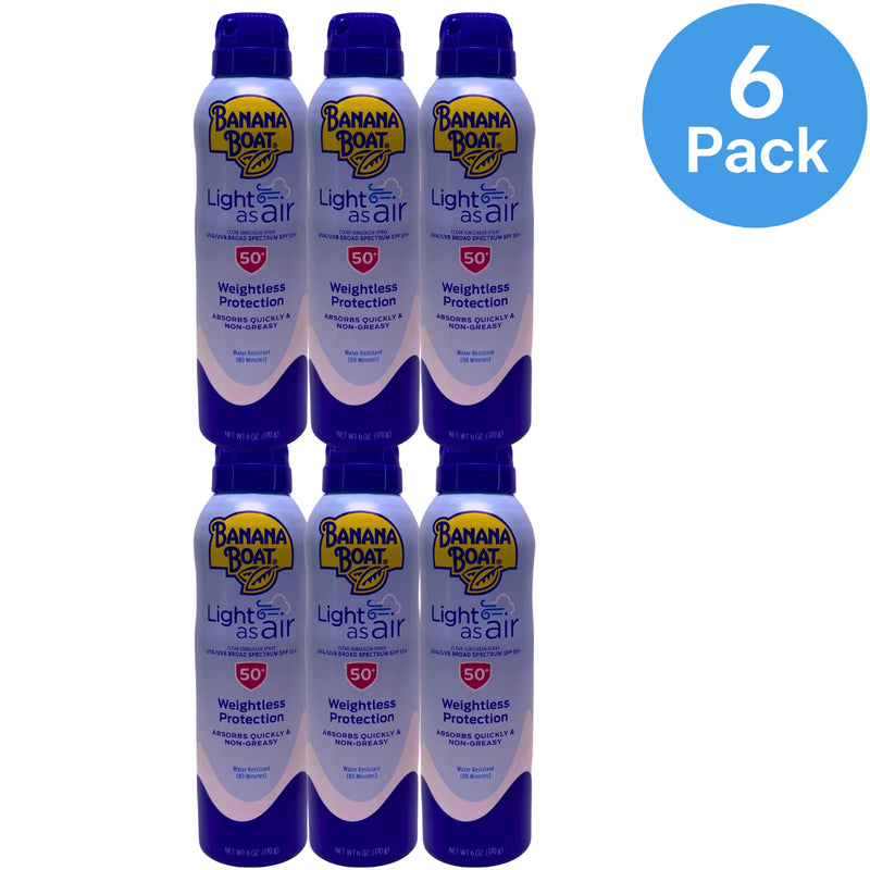 Banana Boat Light as Air Sunscreen Spray SPF 50+ 6 oz 6 Pack New Exp 10/2026