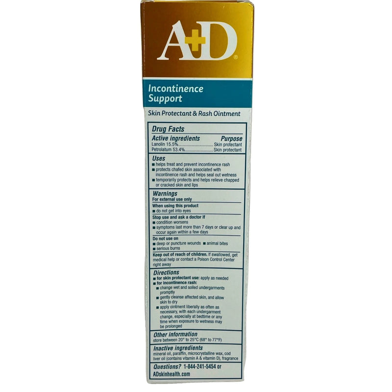 A+D Incontinence Support Ointment Skin Protectant Rash Ointment 3.5 oz Exp 12/26
