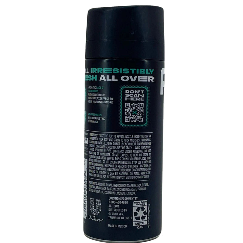AXE Apollo Irresistibly Fresh 48H Deodorant Body Spray Sage & Cedarwood 4 Oz 4 P