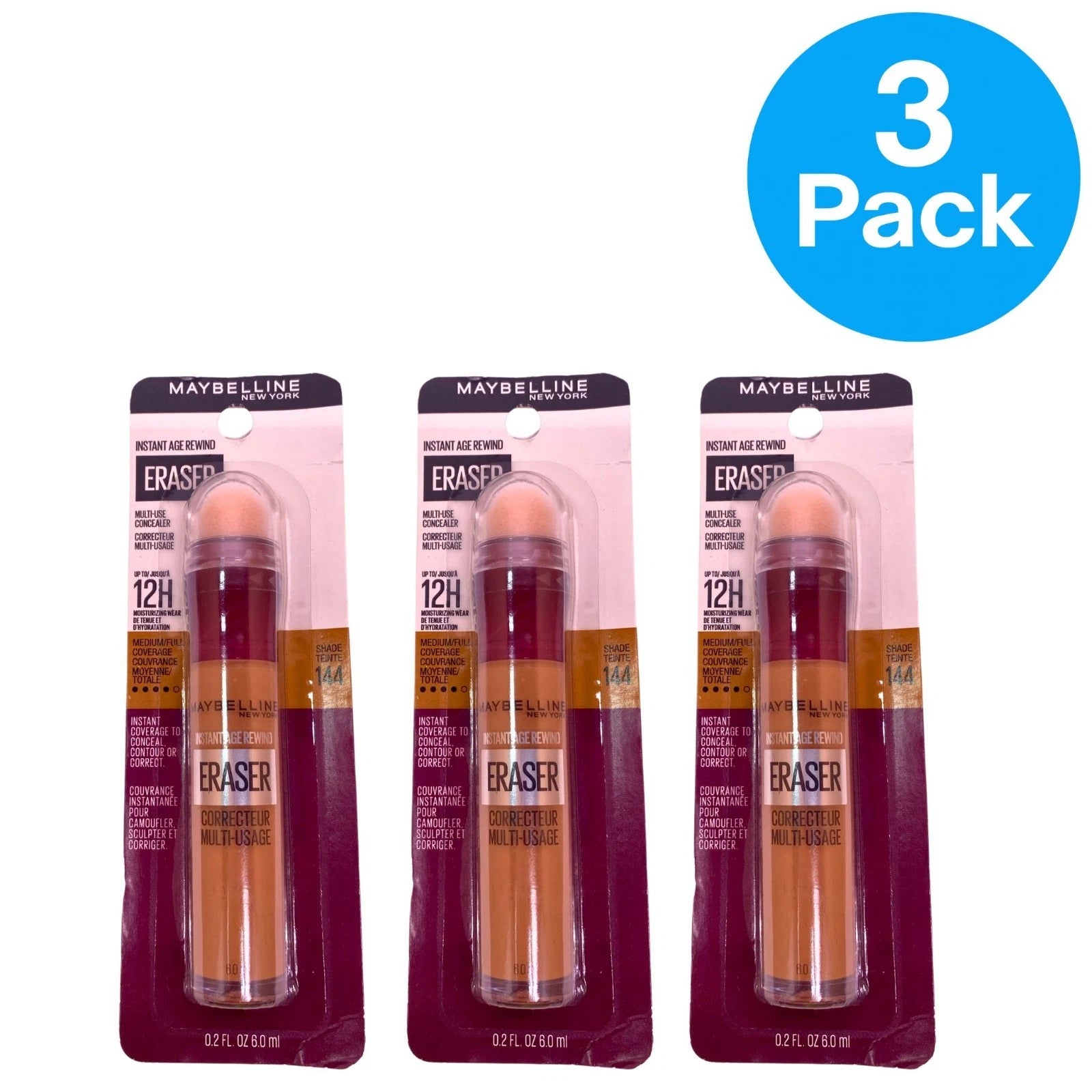 Maybelline Instant Age Rewind Eraser Concealer 144 0.2 fl oz 3 Pack New