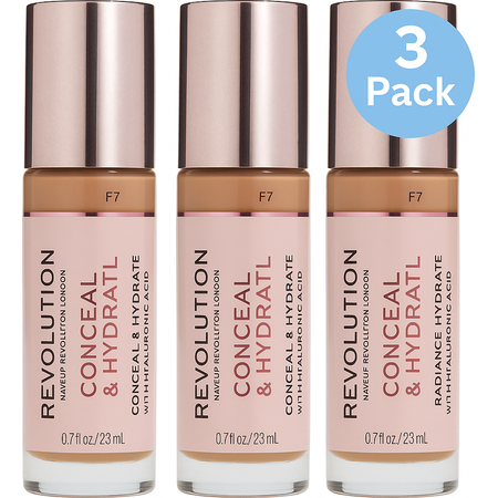 Revolution Conceal & Hydrate Foundation F7 in shade 3 Pack - full coverage hydrating makeup