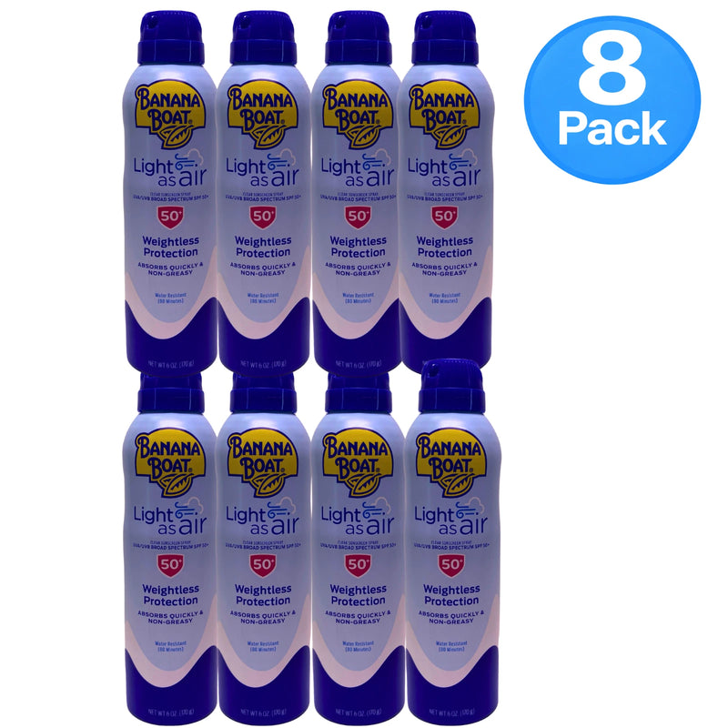 Banana Boat Light as Air Sunscreen Spray SPF 50+ 6 oz 8 Pack New Exp 10/2026