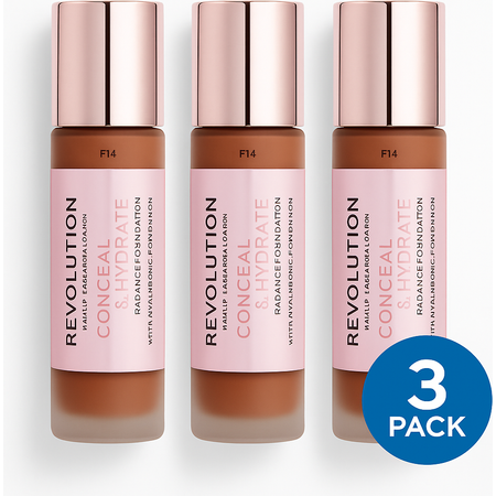 Revolution Conceal & Hydrate Foundation F14 3 Pack 0.7oz Each - New