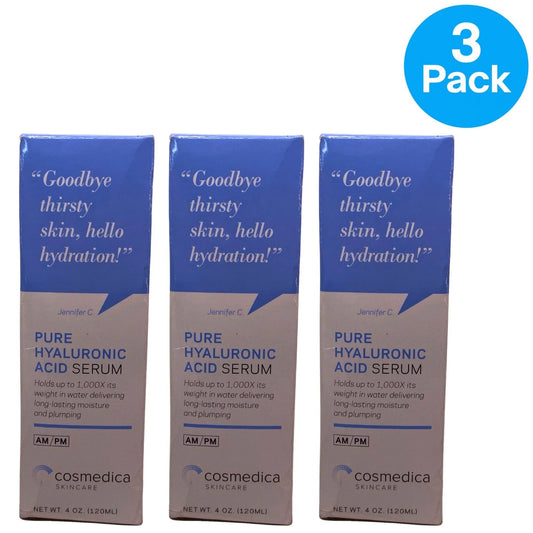 Cosmedica Pure Hyaluronic Acid Serum 4oz bottles 3-pack set for deep skin hydration