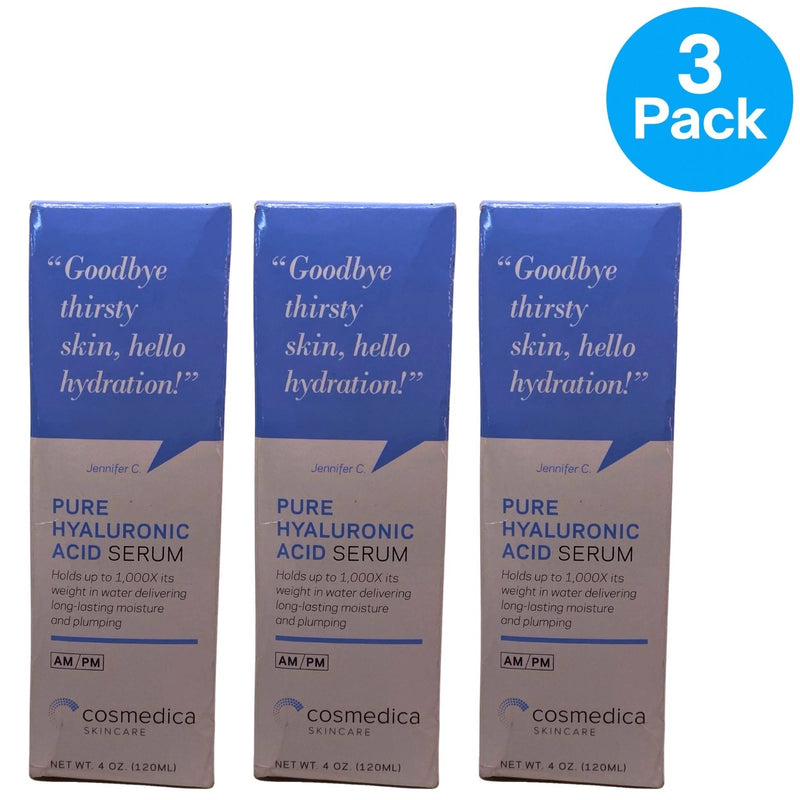 Cosmedica Pure Hyaluronic Acid Serum 4oz bottles 3-pack set for deep skin hydration