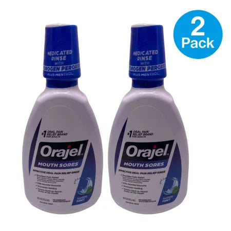 Orajel Mouth Sore Rinse Medicated Hydrogen Peroxide Mint 16oz 2 Pack New