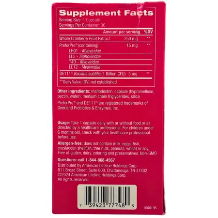 Florajen Women’s Triple Action Probiotic Pre + Pro + Cranberry 30 Caps EXP 04/26