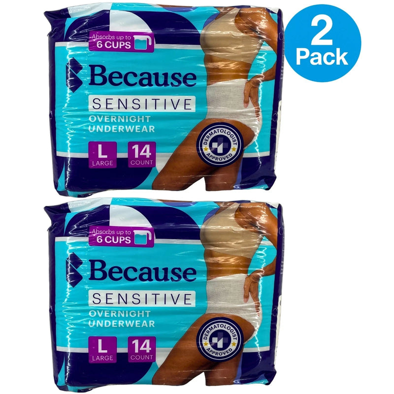 Because Sensitive Overnight Incontinence Underwear Large 14 Count Absorbs 2 Pack