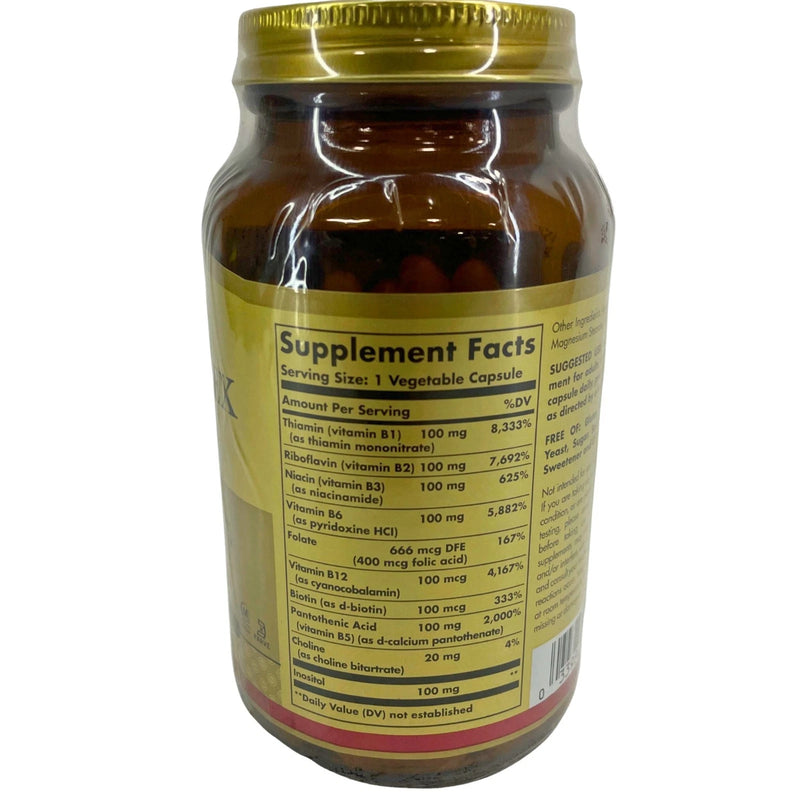 Solgar B-Complex 100 Energy Metabolism Cardiovascular Support 100 Caps 3 Pack