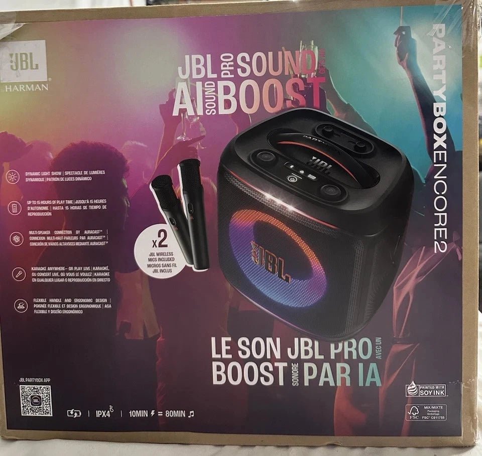 JBL Party Box Encore 2 Portable Bluetooth Party Speaker w/Wireless Microphone.R7 2