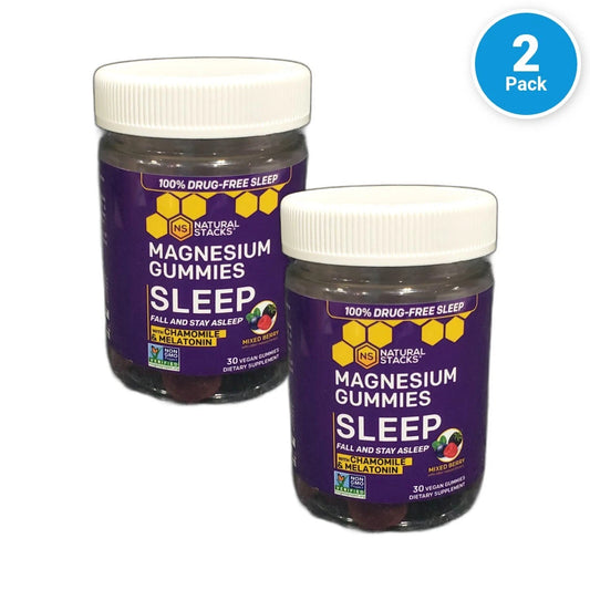 Natural Stacks Magnesium Gummies Sleep Mixed 30ct Vegan Exp 12/26 Pack of 2 New