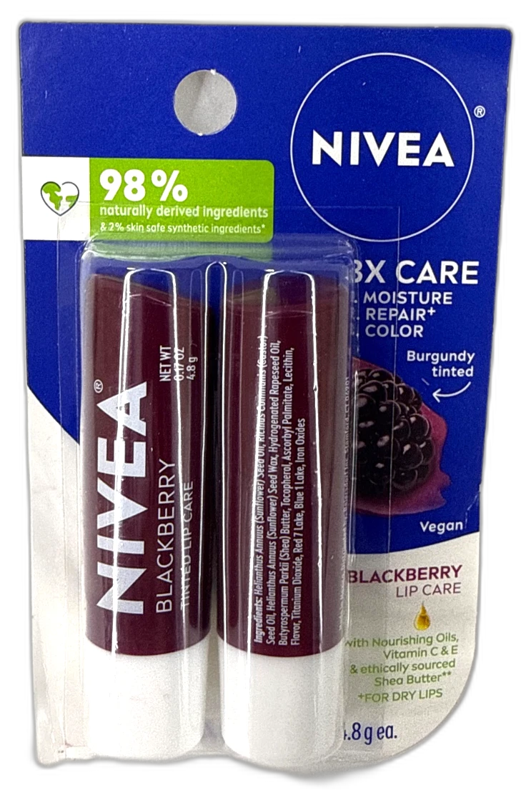 Nivea Blackberry Tinted Lip Care Balm 6 Total Pack of 3 New