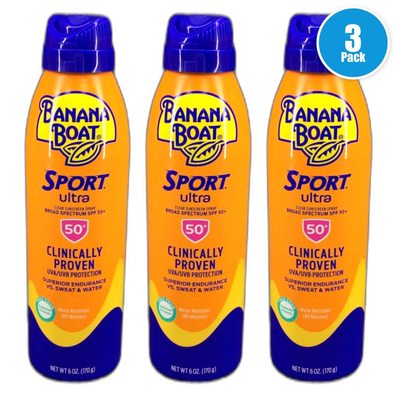 Banana Boat Sport Ultra Clear SPF 50 Sunscreen Spray 6oz Exp 12/26 Pack of 3 New