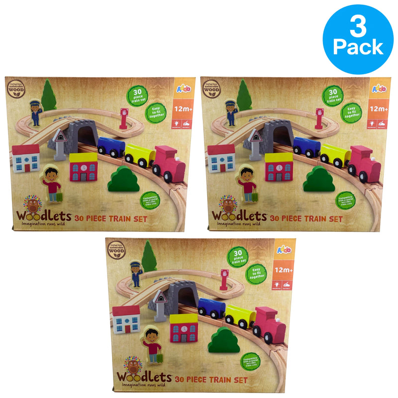 Woodlets 30 Piece Wooden Train Set Sustainable Wood 12m+ 3 Pack New