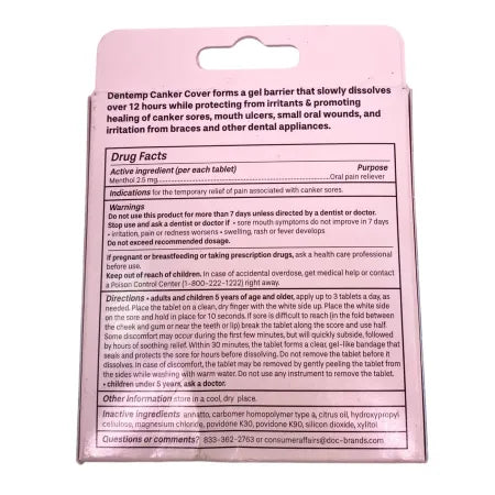 Dentemp Canker Cover Medicated Oral Pain Reliever, Cool Mint - 6 Tablets (3 Pack