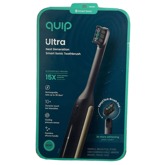Quip Ultra Smart Sonic Toothbrush Black 1 Pack New