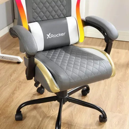 X Rocker RGB LED Extra Comfort Ergonomic PC Gaming Chair Gray/White/Gold 6