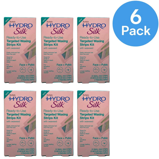Schick Hydro Silk Targeted Waxing Strips Kit Face & Pubic 44 Count 6 Pack New