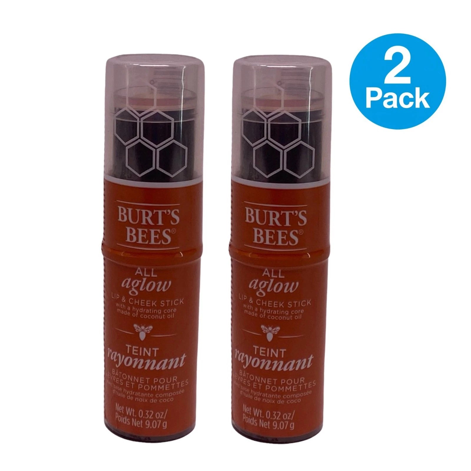 Burt's Bees All Aglow Lip & Cheek Stick Peach Pond 2 Pack