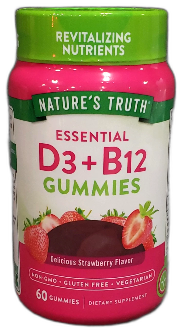 Essential D3 + B12 Gummies 60 Gummies Vitamin 120 Total Exp 07/27 Pack of 2 New