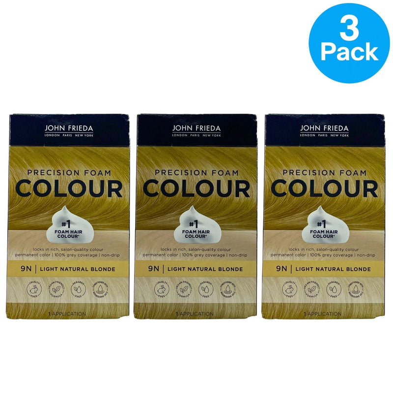 John Frieda Precision Foam Colour 9N Light Natural Blonde 3 Pack New