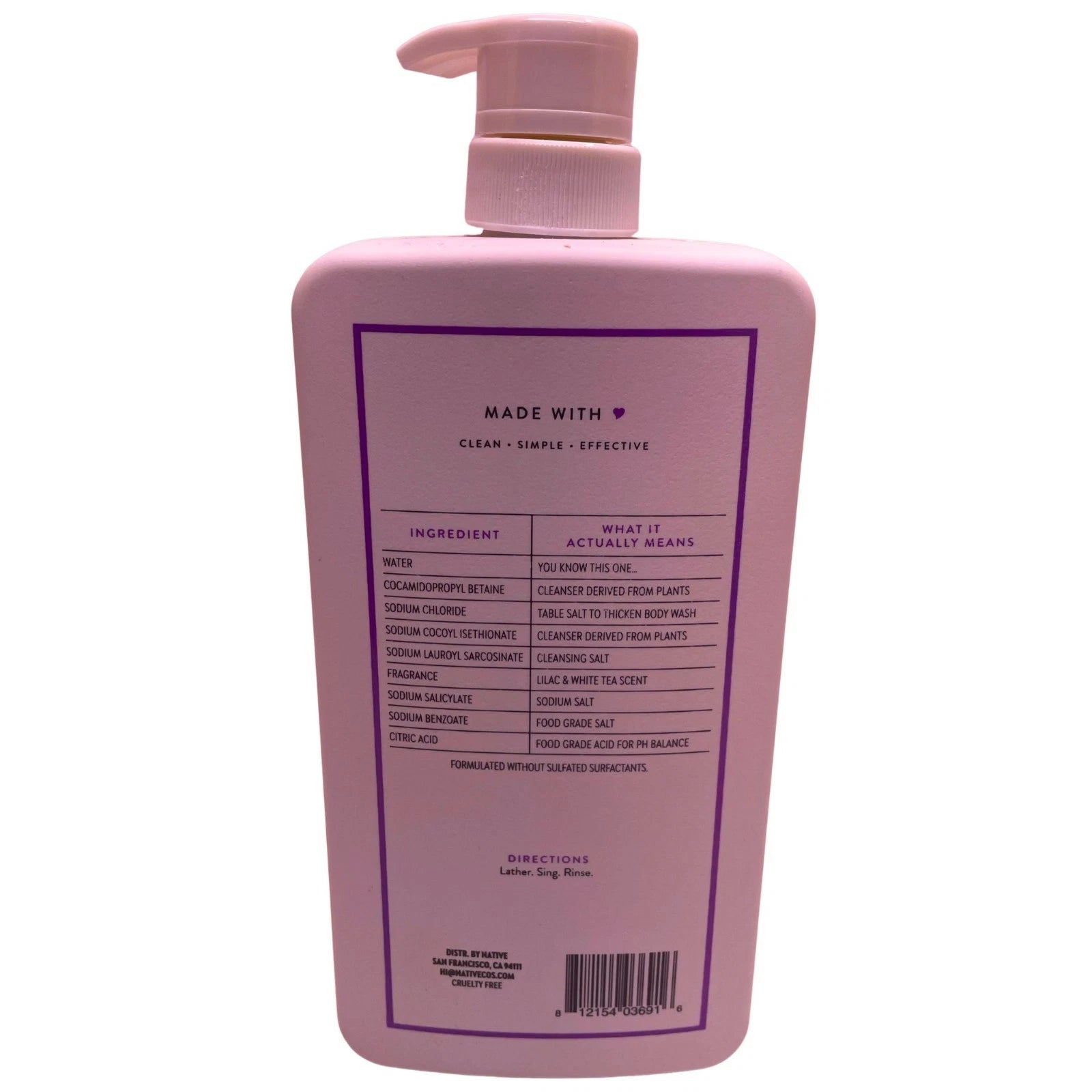 Native Body Wash Lilac & White Tea 36 fl oz 3 Pack New
