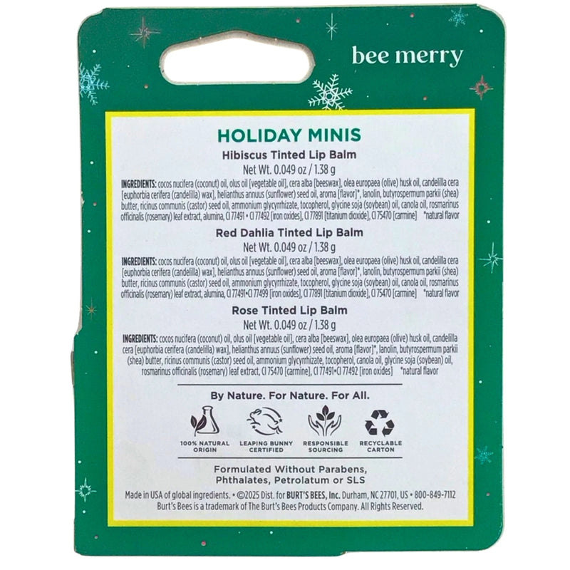 Burt's Bees Holiday Minis Tinted Lip Balm Hibiscus Red Dahlia Rose 3 Ct 10 Pack