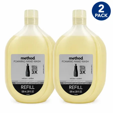 Method Foaming Hand Wash Refill Vetiver + Amber Plant-Based Cleansers 2 Pack New