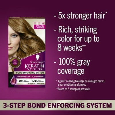 SCHWARZKOPF KERATIN COLOR 7.5 CARAMEL BLONDE HAIR DYE 2 PACK PERMANENT 6