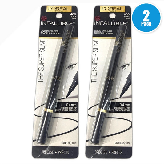 L'Oréal Paris Infallible Super Slim Liquid Eyeliner 400 Black 400 Pack of 2 New