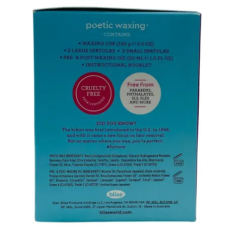 Bliss Poetic Waxing Hair Removal Kit – 5.3 oz + 1 oz Oil – New