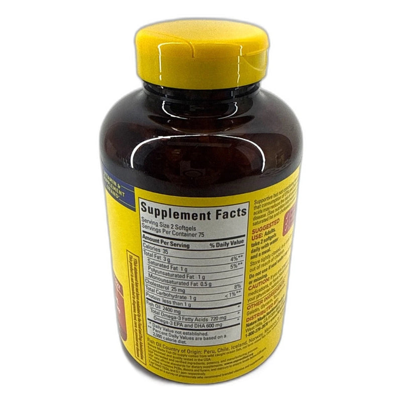 Nature Made Fish Oil 1200mg 150 Softgels Omega 3 Heart Health Exp 05/28 New