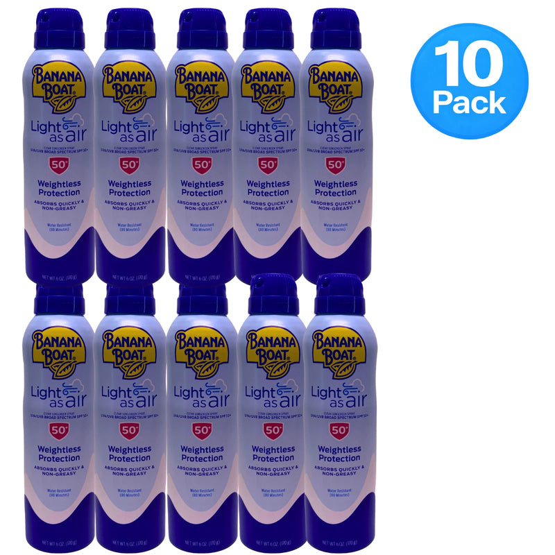 Banana Boat Light as Air Sunscreen Spray SPF 50+ 6 oz 10 Pack New Exp 10/26