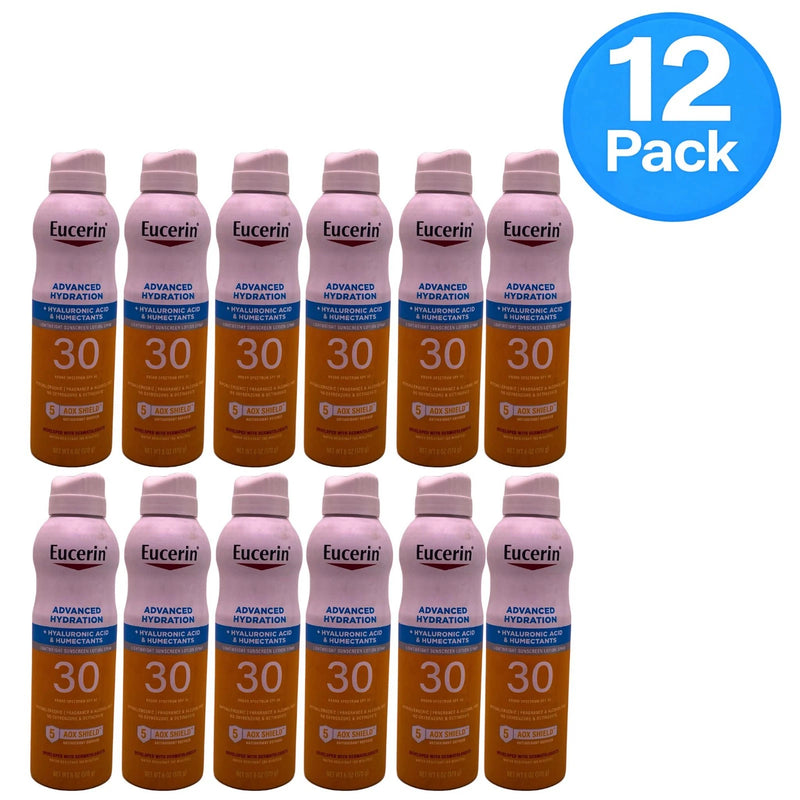 Eucerin Advanced Hydration Sunscreen Spray SPF 30 Hyaluronic Acid 6oz (12 Pack)