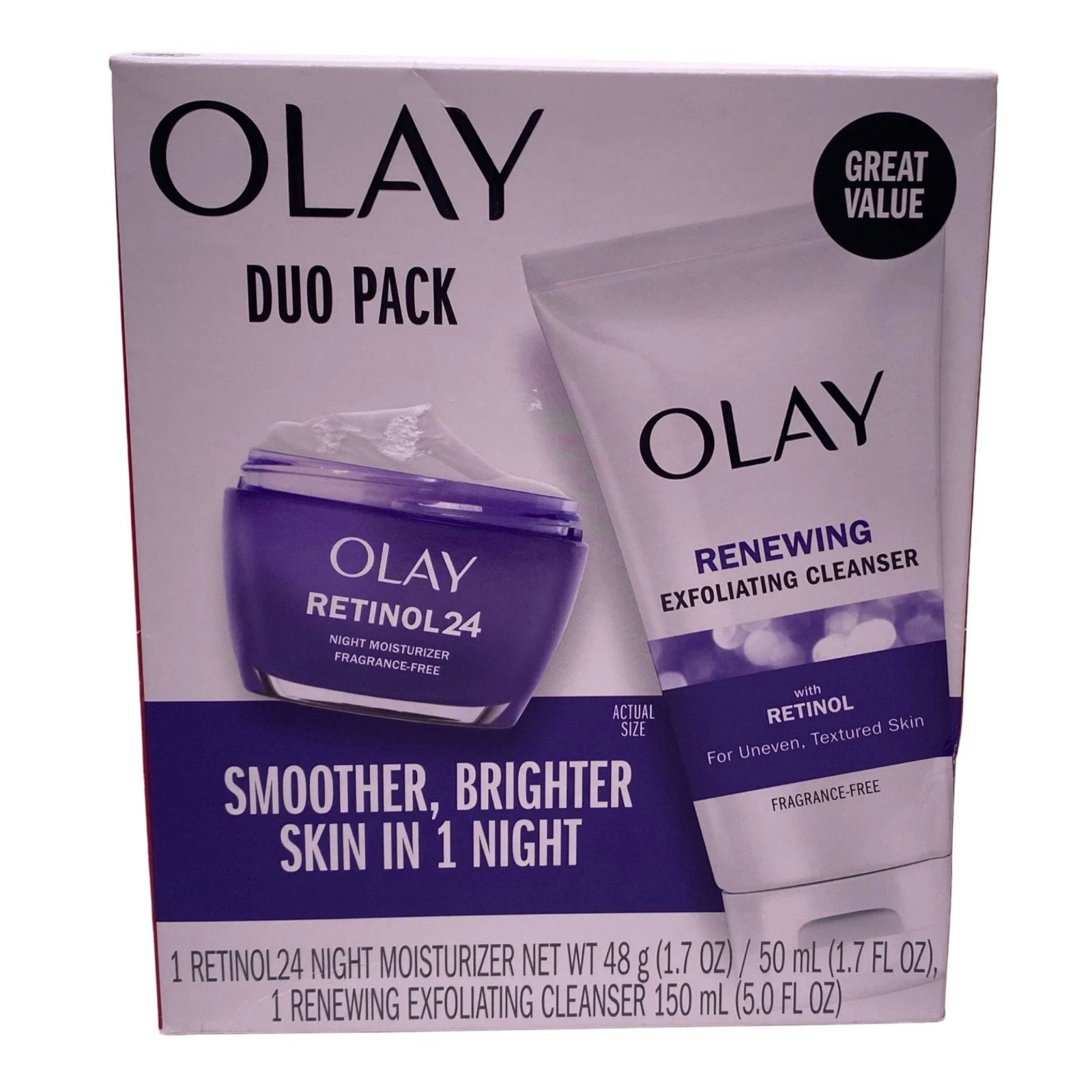 Olay Retinol 24 Peptide Night Moisturizer & Cleanser Duo 2 Pack New
